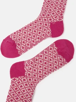 Women's Toasty Bright Pink Cosy Geometric Socks (size 4-8)