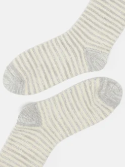 Women's Toasty Grey Cosy Striped Socks (size 4-8)