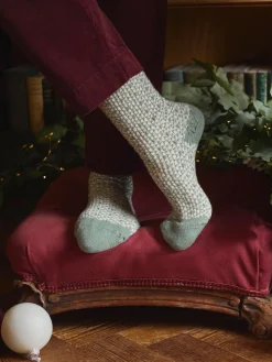 Women's Toasty Khaki Green Cosy Geometric Socks (size 4-8)