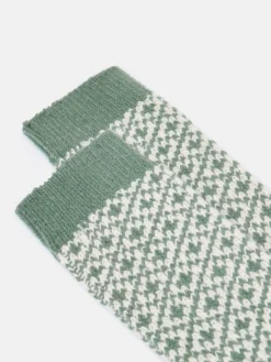 Women's Toasty Khaki Green Cosy Geometric Socks (size 4-8)