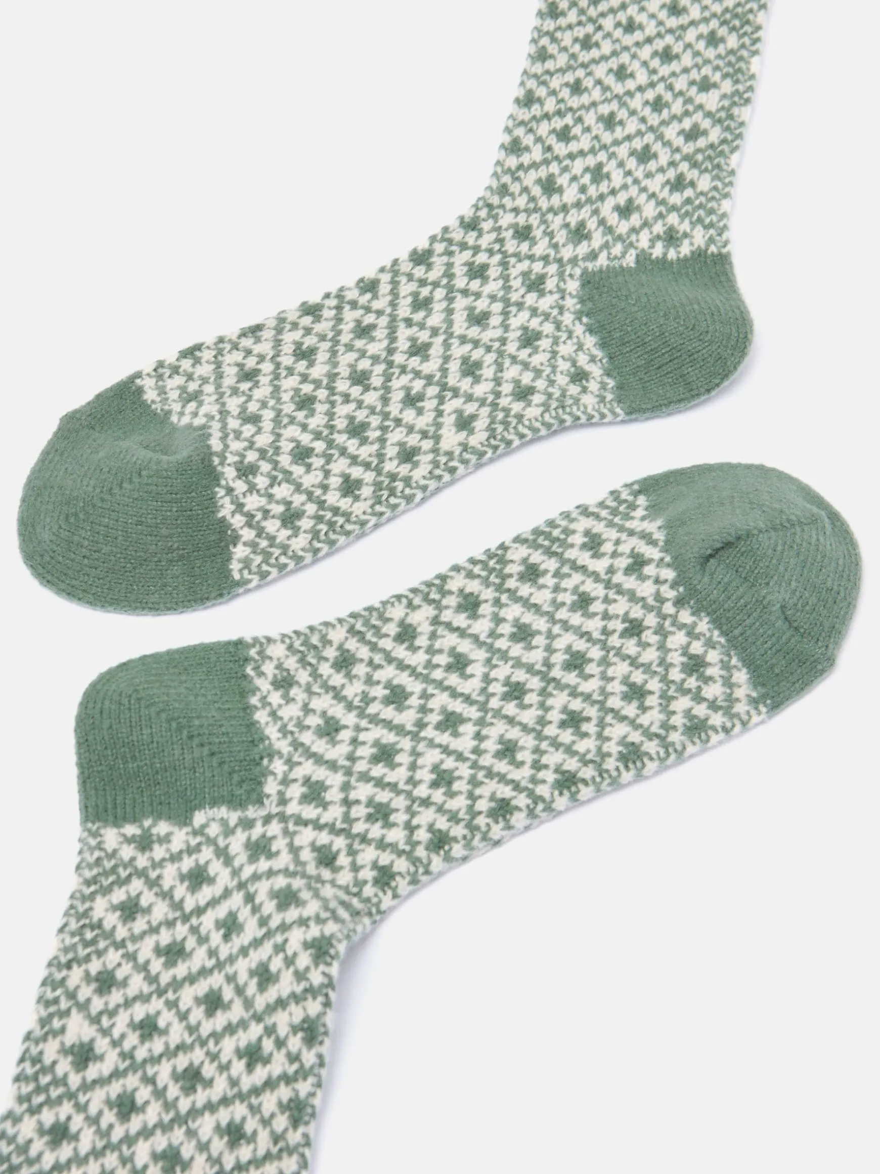 Women's Toasty Khaki Green Cosy Geometric Socks (size 4-8)