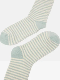 Women's Toasty Mint Green Cosy Striped Socks (size 4-8)