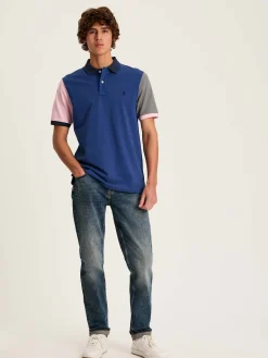 Woody Blue Colour Block Regular Fit Cotton Pique Polo Shirt