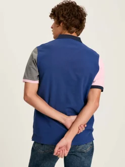 Woody Blue Colour Block Regular Fit Cotton Pique Polo Shirt