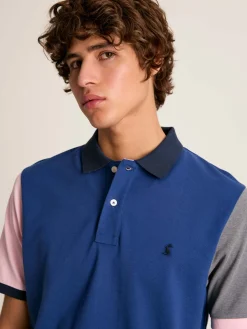 Woody Blue Colour Block Regular Fit Cotton Pique Polo Shirt
