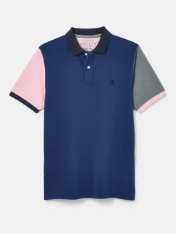 Woody Blue Colour Block Regular Fit Cotton Pique Polo Shirt