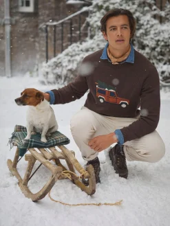 4x4 Brown Intarsia Crew Neck Jumper