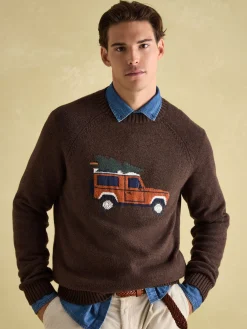 4x4 Brown Intarsia Crew Neck Jumper